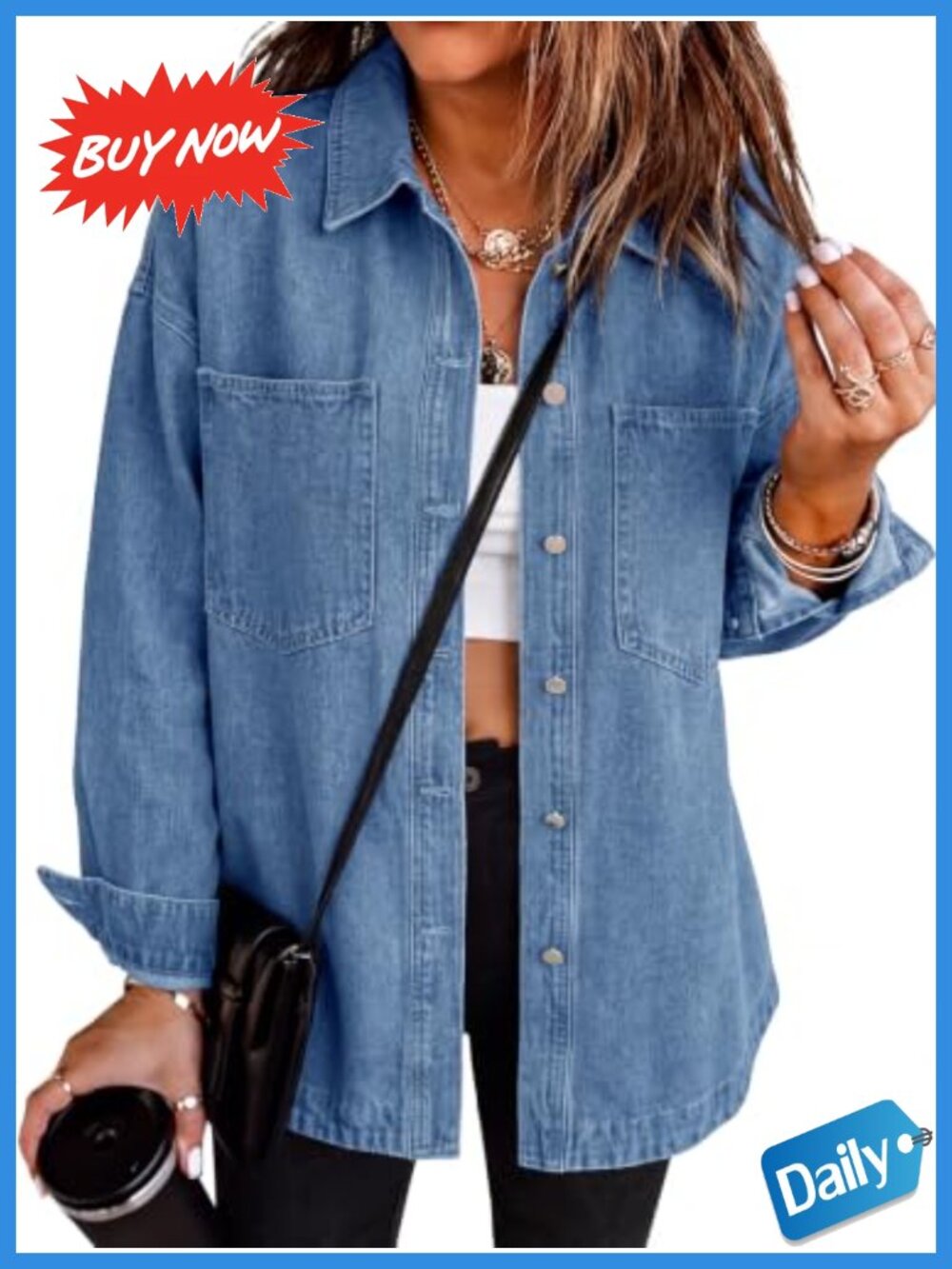Oversized Denim Button Down Shirt Jacket Cotton Blend Fall Shacket